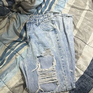 Distressed wide leg jeans